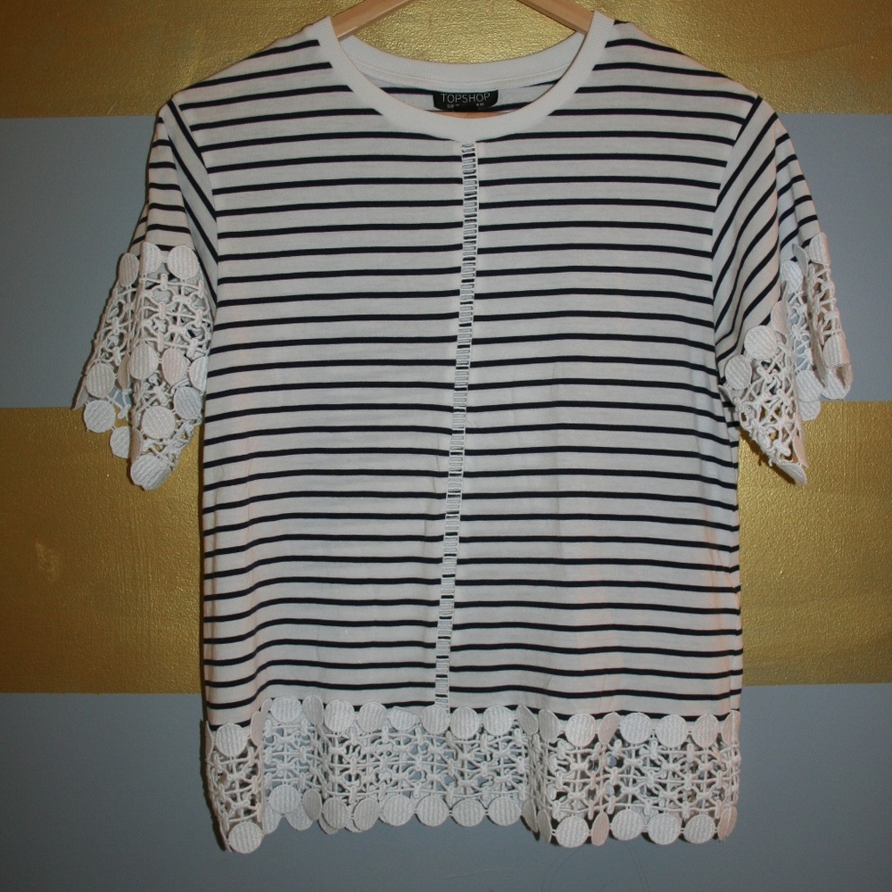Topshop Stripe Crochet T-Shirt